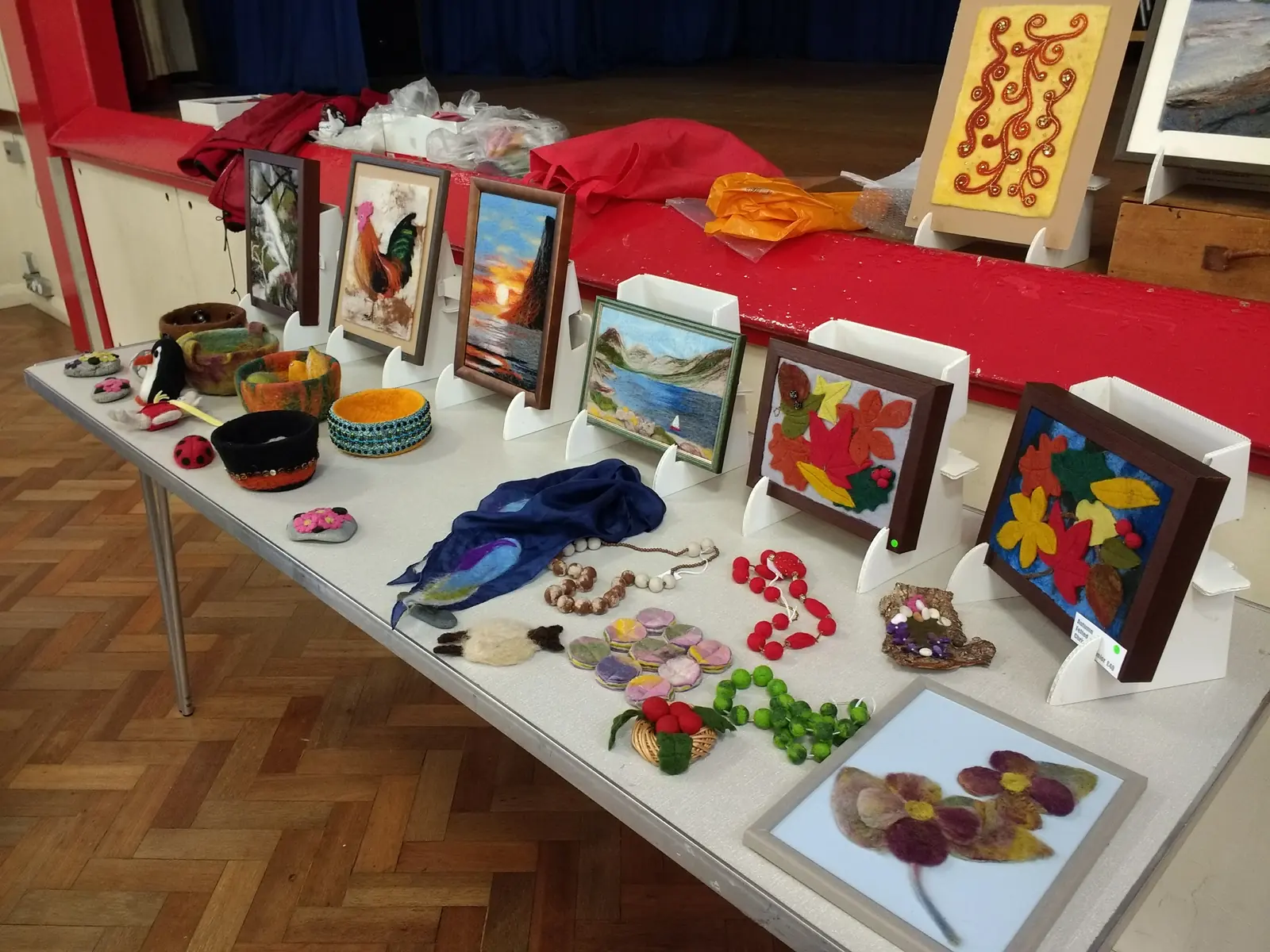 Felt-work demonstration — materials laid out